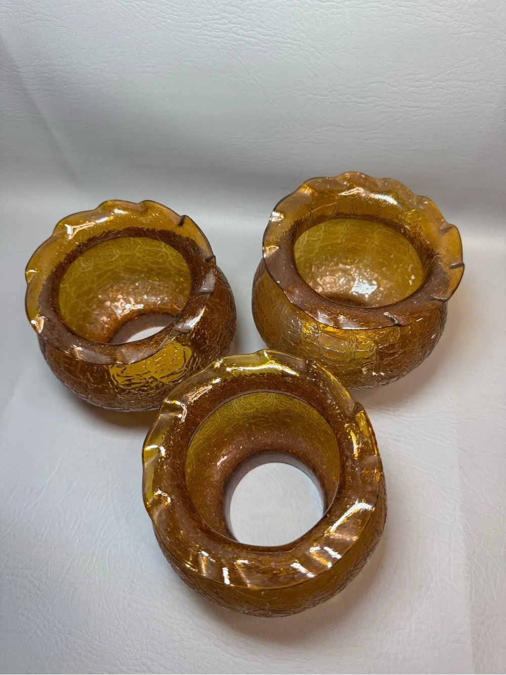 Vintage MCM Art Deco Amber Glass Globe Lamp Chandelier Shade Etched Design set 3